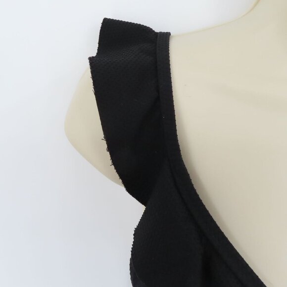 J Crew Women 2 Solid Black Puckered One Piece Swimsuit Ruffle Straps V Neck - Picture 3 of 11